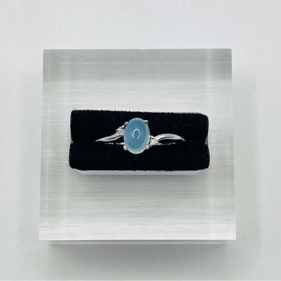 Chalcedony and Natural Diamond Silver Ring - Picture 1 of 5